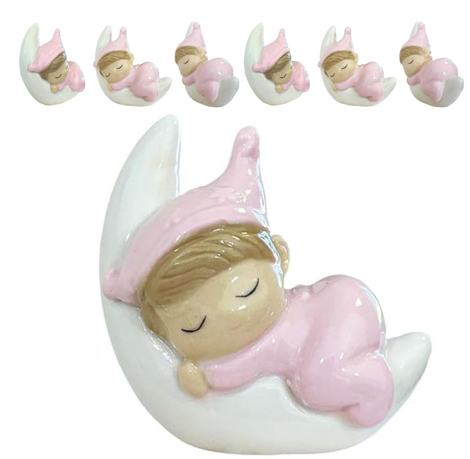 Cadeau invités baptême rose avec 6 bonbonnières fille sur lune