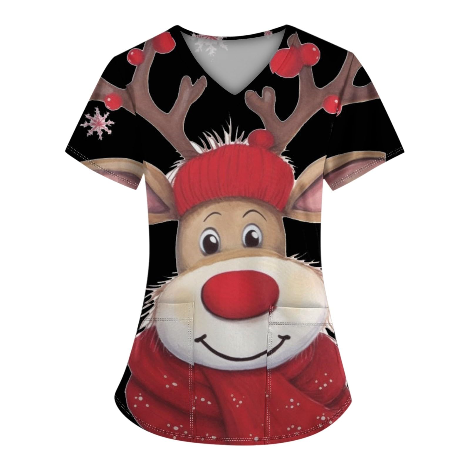 HXHYQKP Christmas Scrub Tops Women Plus Size Scrub Shirt Nurse Uniforms Xmas Print Tunic Tops with Pockets