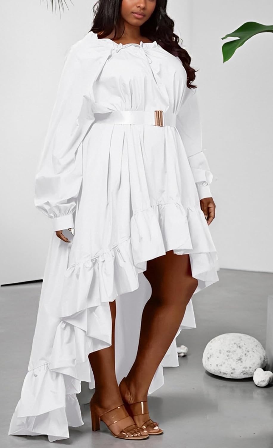 kaimimei Womens Maxi Dress Casual Fall Long Sleeve High Low V Neck Ruffle Flowy Boho Party Long Dresses - Image 3