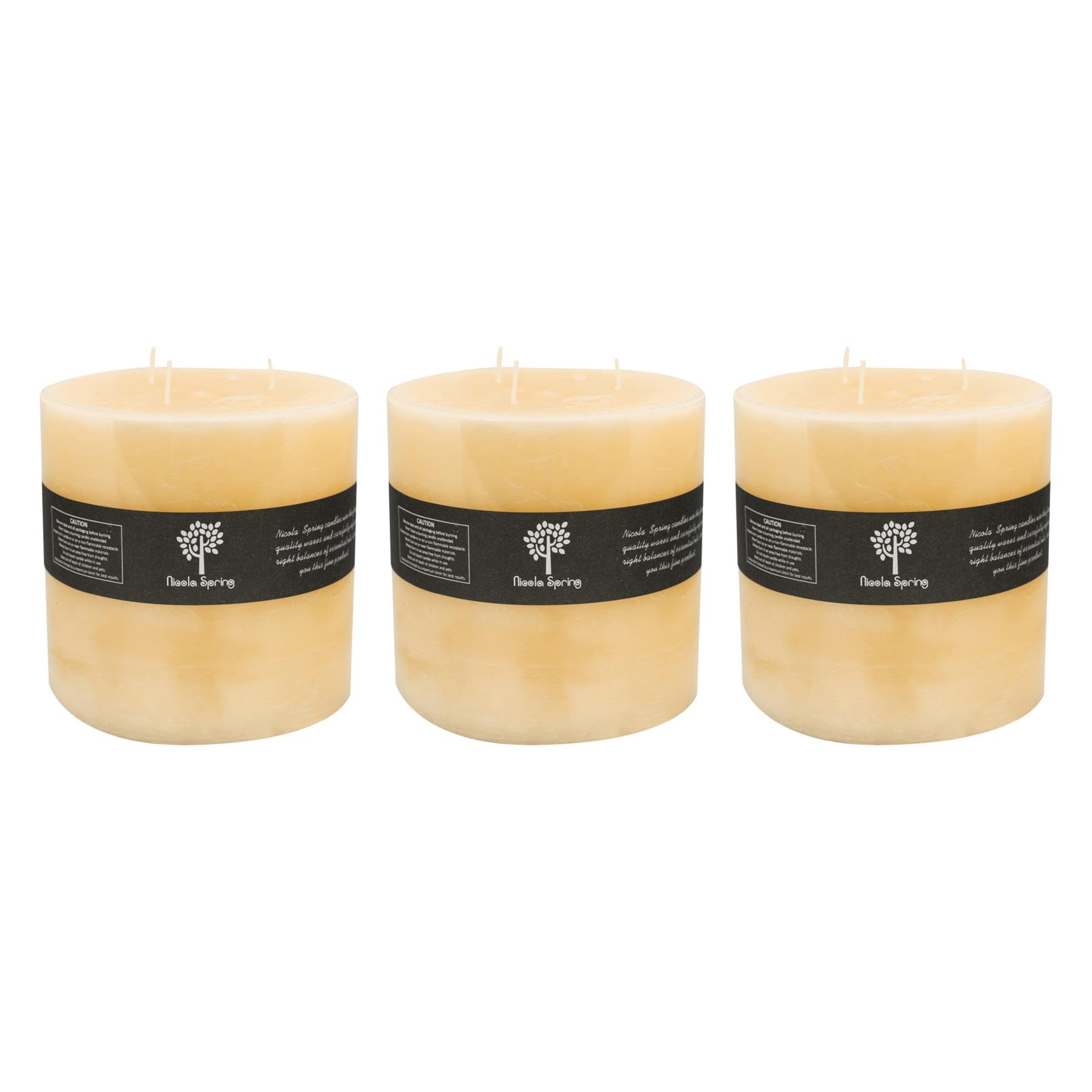 Nicola Spring Scented 3 Wick Pillar Candles - Vanilla Scent - Pack of 3-130 Hour Burning Time - Vanilla Candles Ivory Round Pillar Aromatherapy for Home Fragrance, Kitchen, Living Room, Bedroom