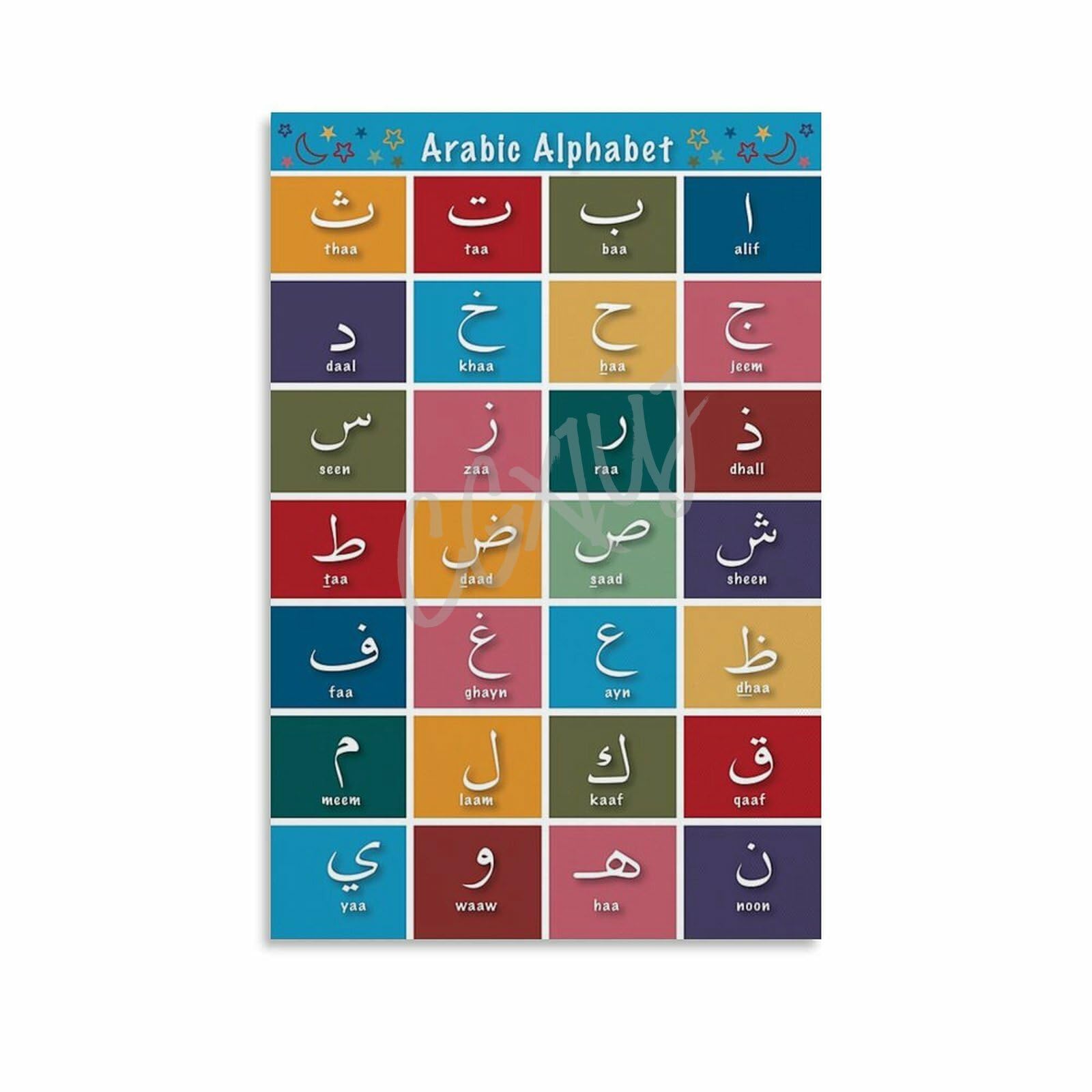 Arabic Letters Phonics Posters Arabic Alphabet Letters Posters (5) Canvas Painting Wall Art Poster for Bedroom Living Room Decor 08x12inch(20x30cm)