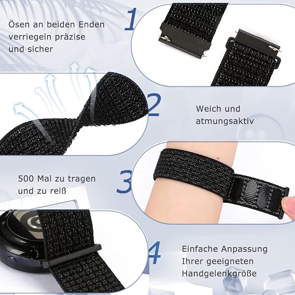 Runostrich Nylon Armband 18mm 19mm 20mm 22mm 24mm Sport Loop Schnellverschluss Uhrenarmband Aatmungsaktive Verstellbarer Ersatzarmband für Damen Herren - 3