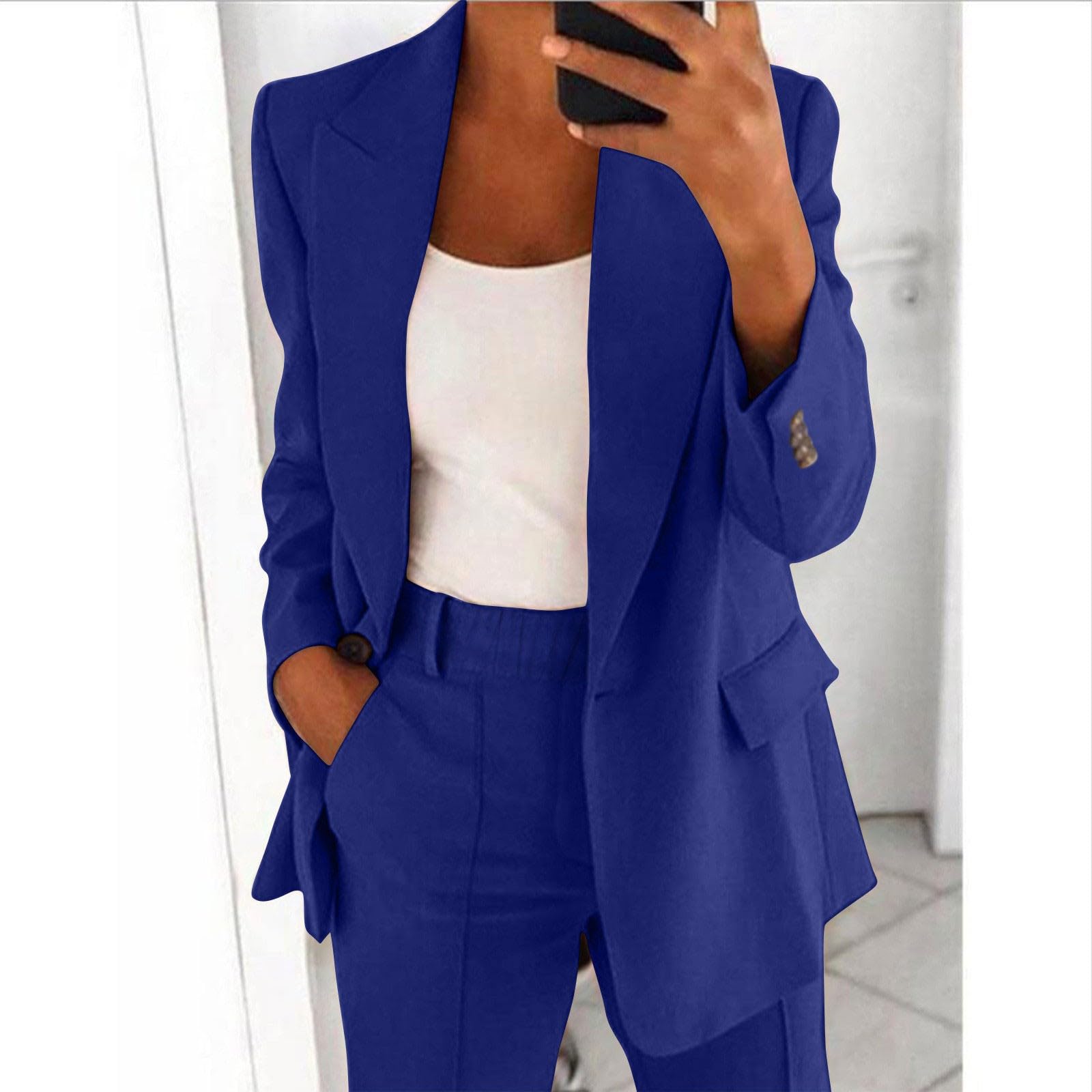 Set di 2 pezzi da donna in cotone con top e pantaloni, set di comfort e relax, pantaloni a vita alta, larghi, per sport, fitness, yoga, palestra, A64