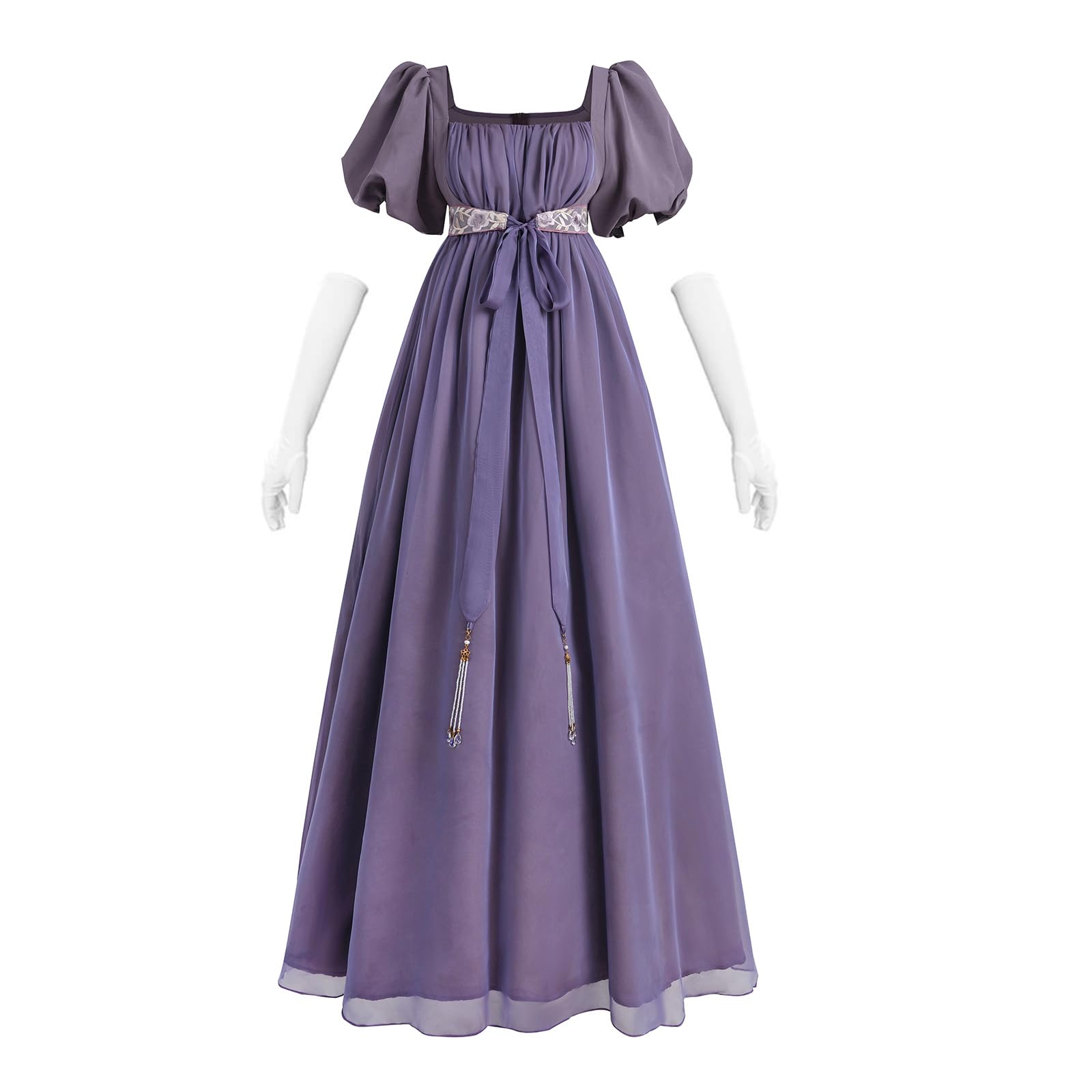 Nuoqi Regency Dresses for Women Regency Era 1800s Dress Empire Waist Victorian Tea Ball Gown with Gloves Purple, XXL