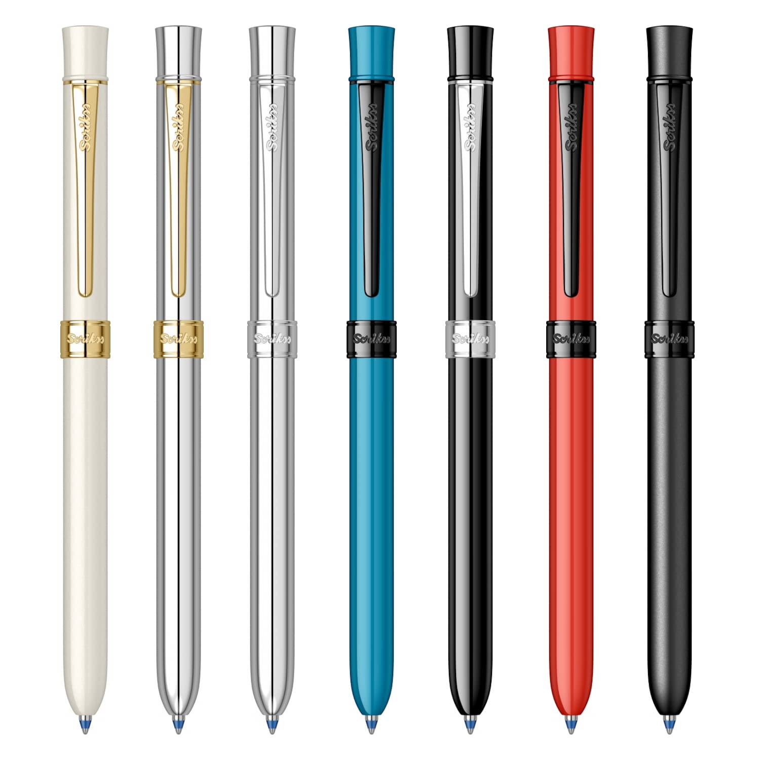 Scrikss Elegance - Bolígrafo con mina roja y azul, mina de 0,5 mm, Trio 93, color dorado y cromado