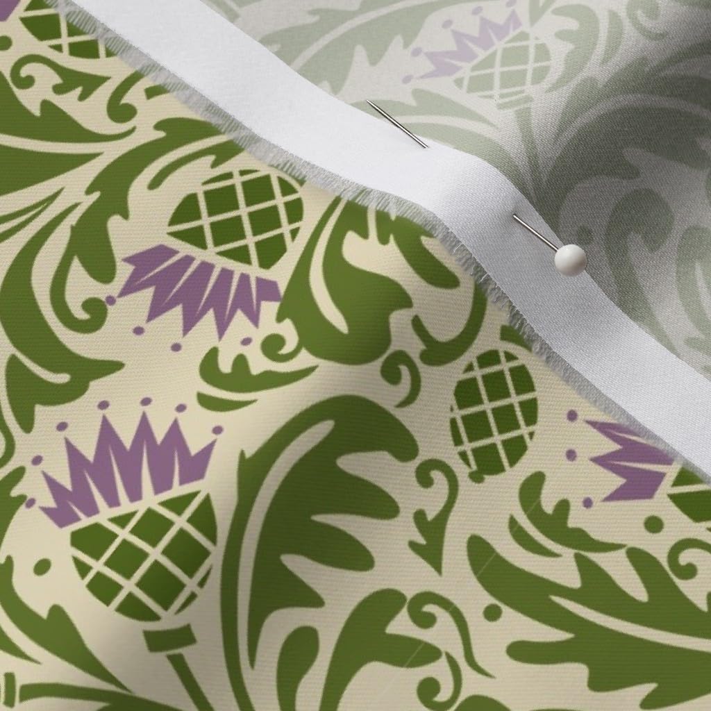Spoonflower Fabric - Thistle Dark Green Scottish Olive Purple Traditional Scotland Printed on Organic Cotton Sateen Fabric by The Yard - Sewing Quilting Apparel Home Decor