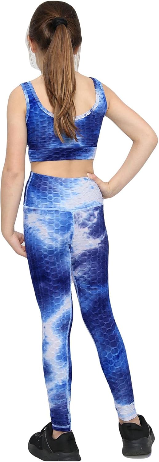 A2Z 4 Kids Girls Honeycomb Leggings Crop Top Vest Gym Dance Yoga Exercise High Waist Set