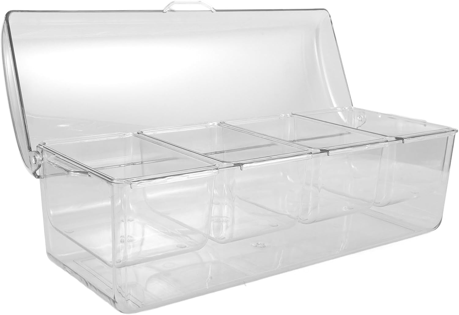 Luxshiny Reusable Plastic Salad Storage Container with Lid, 4-compartment Chilled Food Organizer for Outdoor Picnic and Family Gatherings, Detachable Seasoning Tray, Food Storage Box