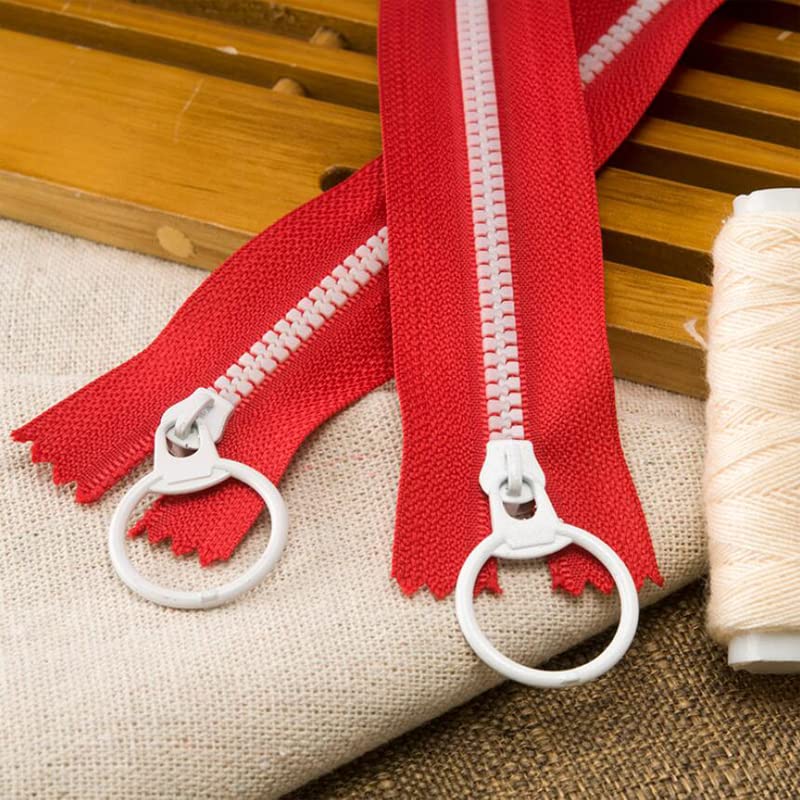 Cremalleras for coser billetera corta, mochila escolar, zapatos, cinta roja, dientes blancos, 3#, extremo cerrado de resina, 15-35cm, paquete de 2