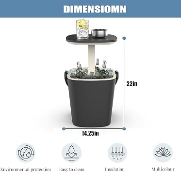 Outdoor Cooler Table, 4 Gallon, Portable, with Handle, Bottle Opener, Lift Top Lid, 3-in-1 Ice Cooler, Cocktail Patio Table for Camping, Picnic, Beach, Poolside (Black)