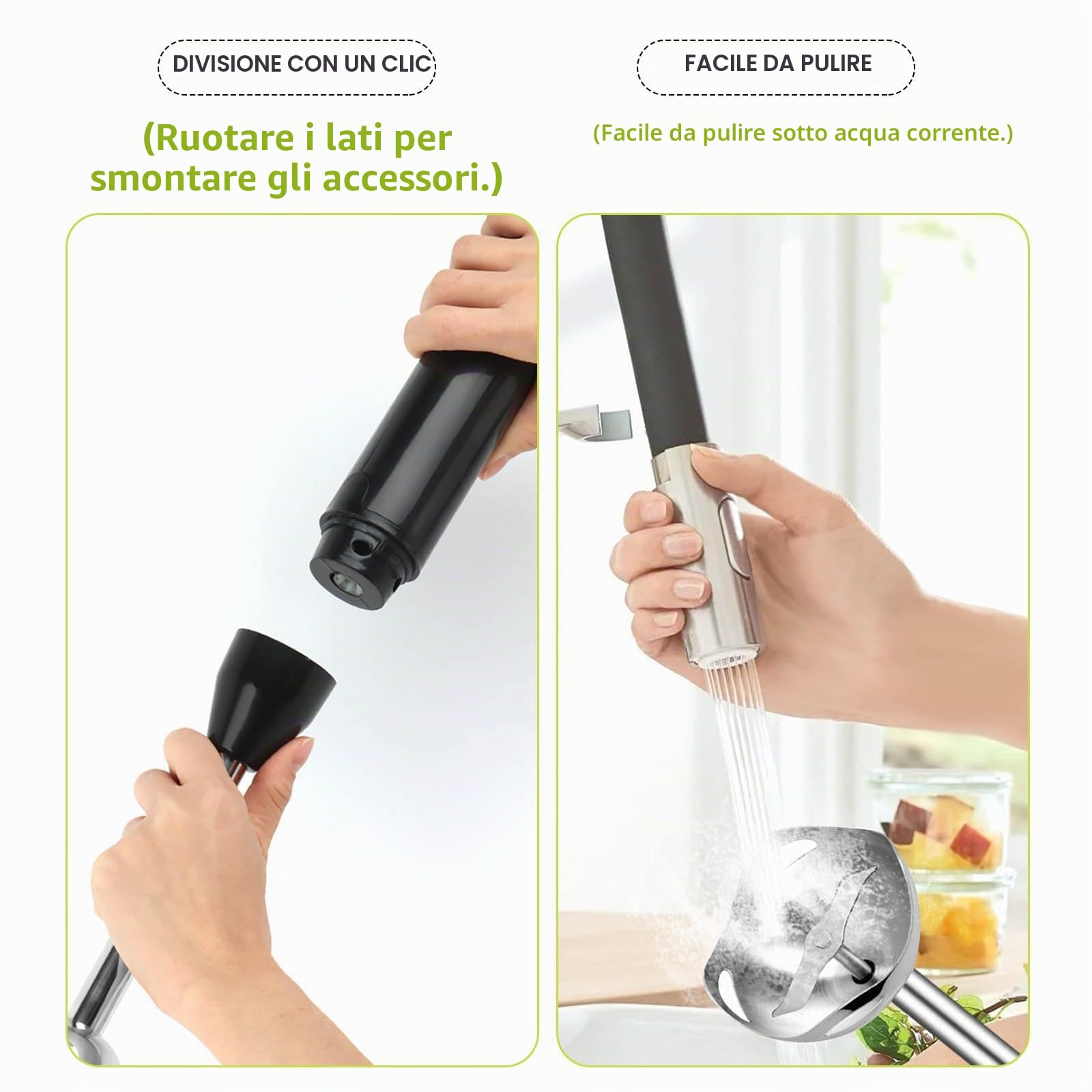 Frullatore a Immersione, 400 Watt in Acciaio Inox per Pappe, Frullati, Salse e Zuppe, Nero/Acciaio