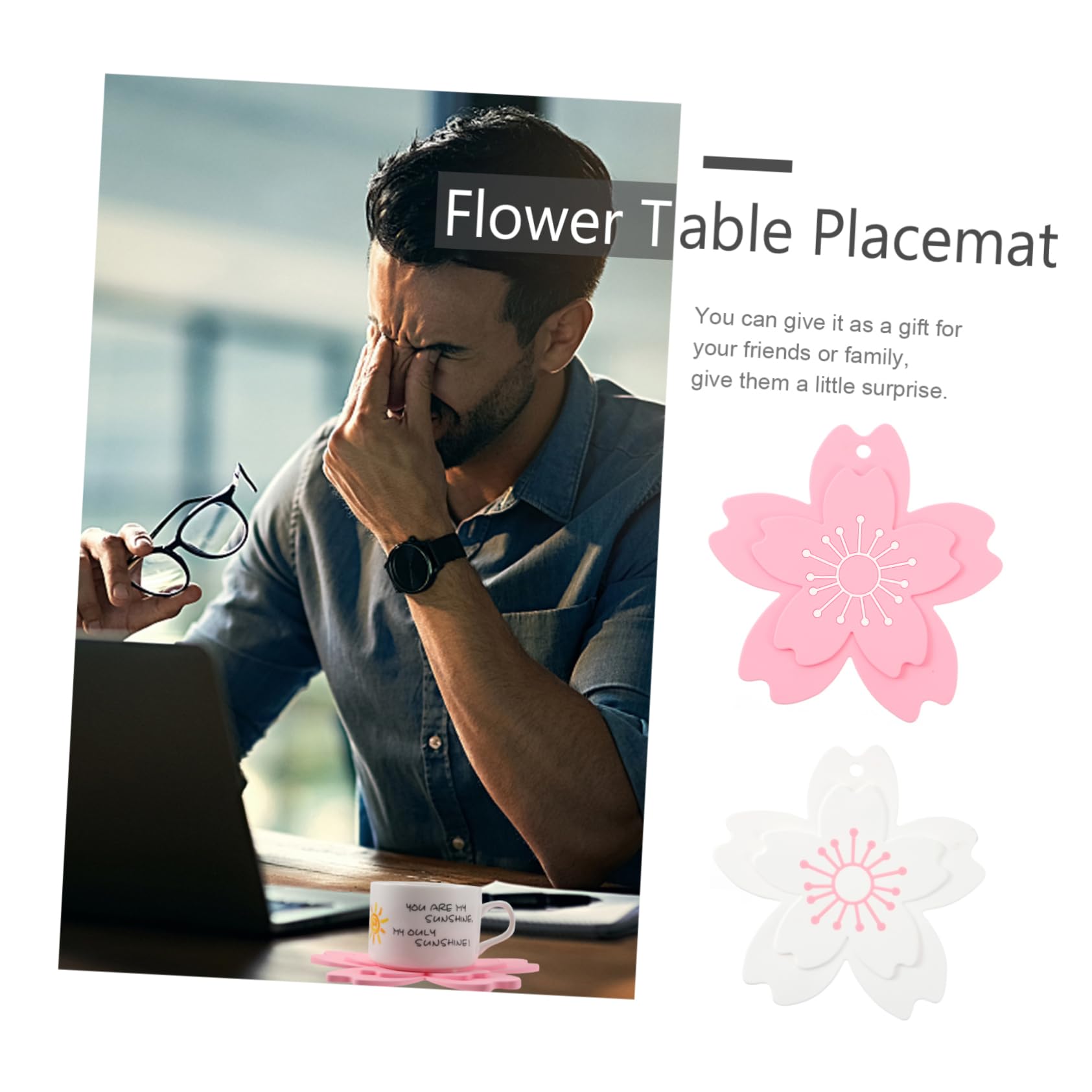 FELTECHELECTR Lotus Flower Decorative Placemats 2 Pack Silicone Coasters for Dinner Table Decor