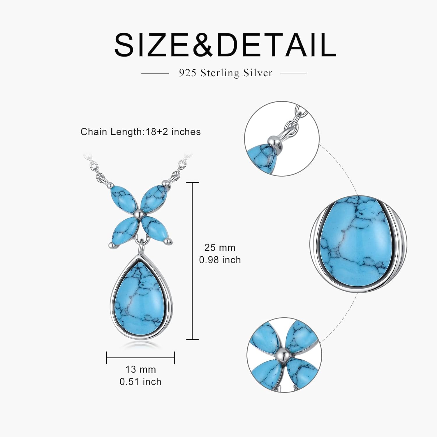PEIMKO 925 Sterling Silver Genuine Turquoise Four Leaf Drop Clover Pendant Gifts for Women Mother - Image 5
