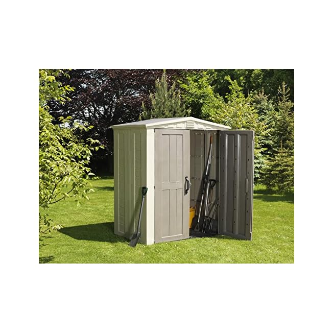 Keter Factor 6x3 Outdoor Storage Shed Furniture Garden Tools Bike Accessories Beach Chairs and Push Lawn Mower