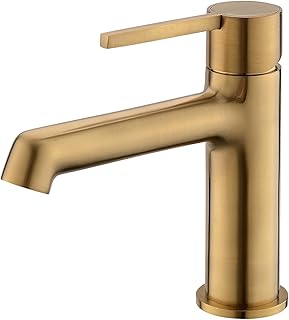 SATICO Brushed Gold Bathroom Faucets Long Reach Spout Handle Stainless Steel Brass Faucets Single Hole Deck Mount Wide Spread Bath RV Vanity Sink Faucets