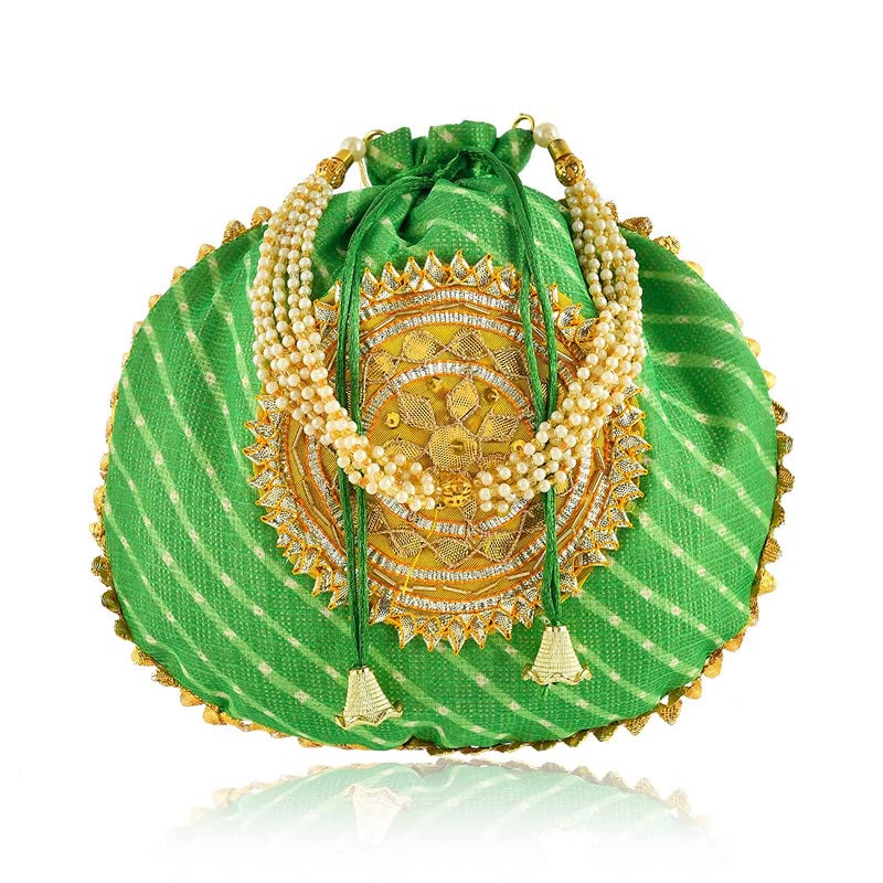 The SLR Womens Cotton Leheriya Potli Bag | Matka Designer handbags for Women wedding party and Return gift potli bags for party accessories -Green (B0BFJ73SL1) Amazon Price History, Amazon Price Tracker