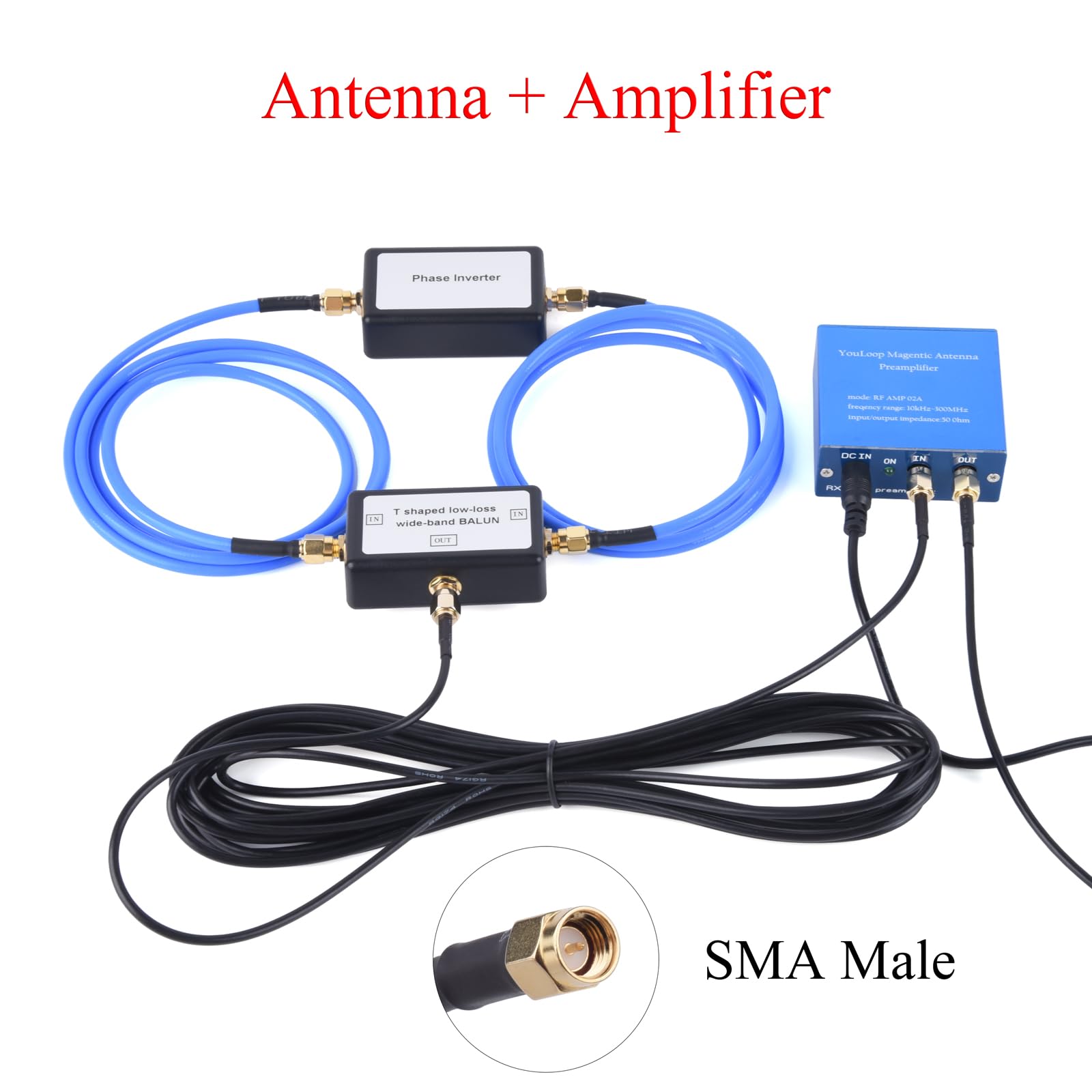 YouLoop 250 mW, 10 kHz do 30 MHz, przenośna pasywna antena pierścieniowa, złącze SMA, ze wzmacniaczem, niski poziom transmisji, szerokopasmowe audio, odpowiednia do HF i VHF