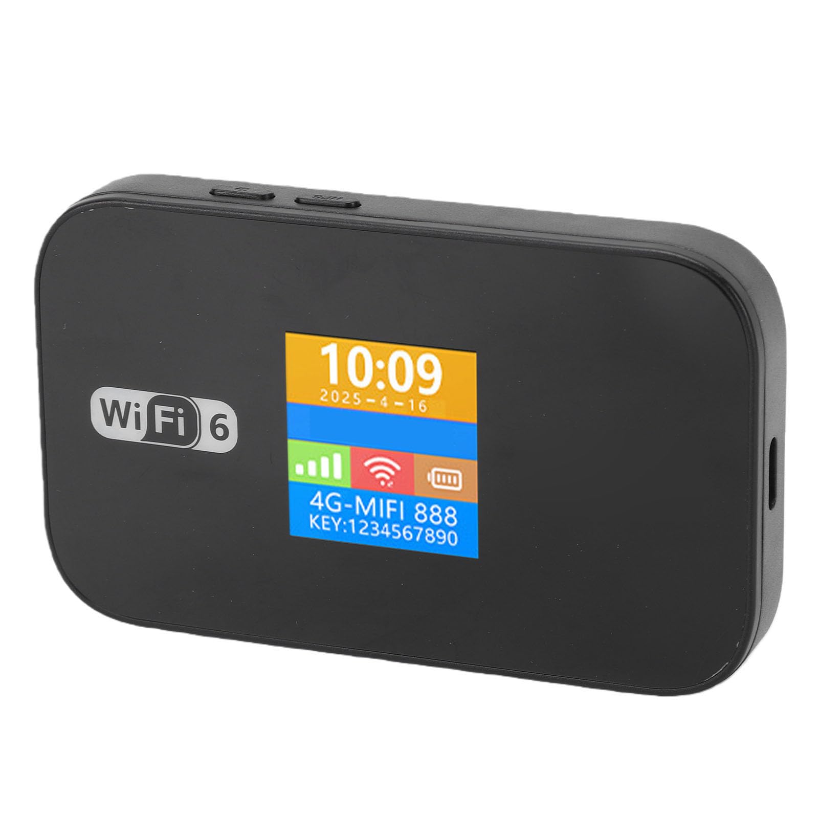 GOWENIC Mobile Hotspot displaying WiFi network name and password on its screen