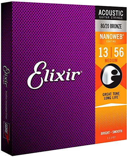 Elixir Strings 80/20 Cordes pour guitare acoustique en bronze avec revêtement NANOWEB, Medium (.013-.056) - Les Beatles, Paul McCartney, John Lennon, RIngo Starr, George Harrison Elixir Strings 80/20 Cordes pour guitare acoustique en bronze avec revêtement NANOWEB, Medium (.013-.056)