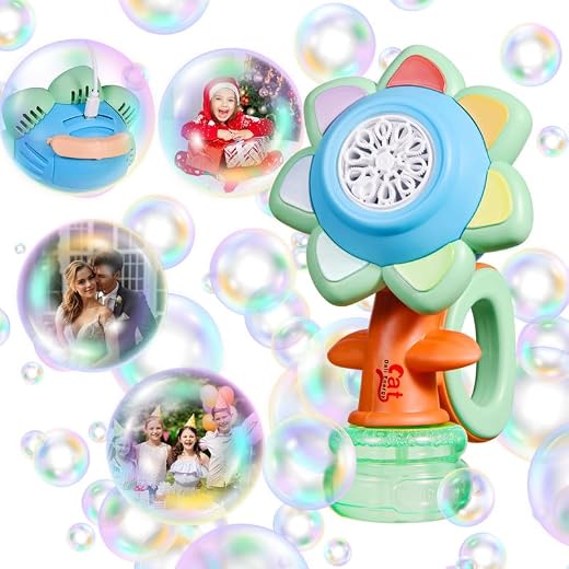 Sunflower Bubble Machine for Kids Automatic Flower Bubble Toy with Colorful Lighting for Toddlers Handheld 20000+Bubbles 3 Modes Fun Swing Dance Bubble Maker Blower Blaster Outdoor Toys Jacinth