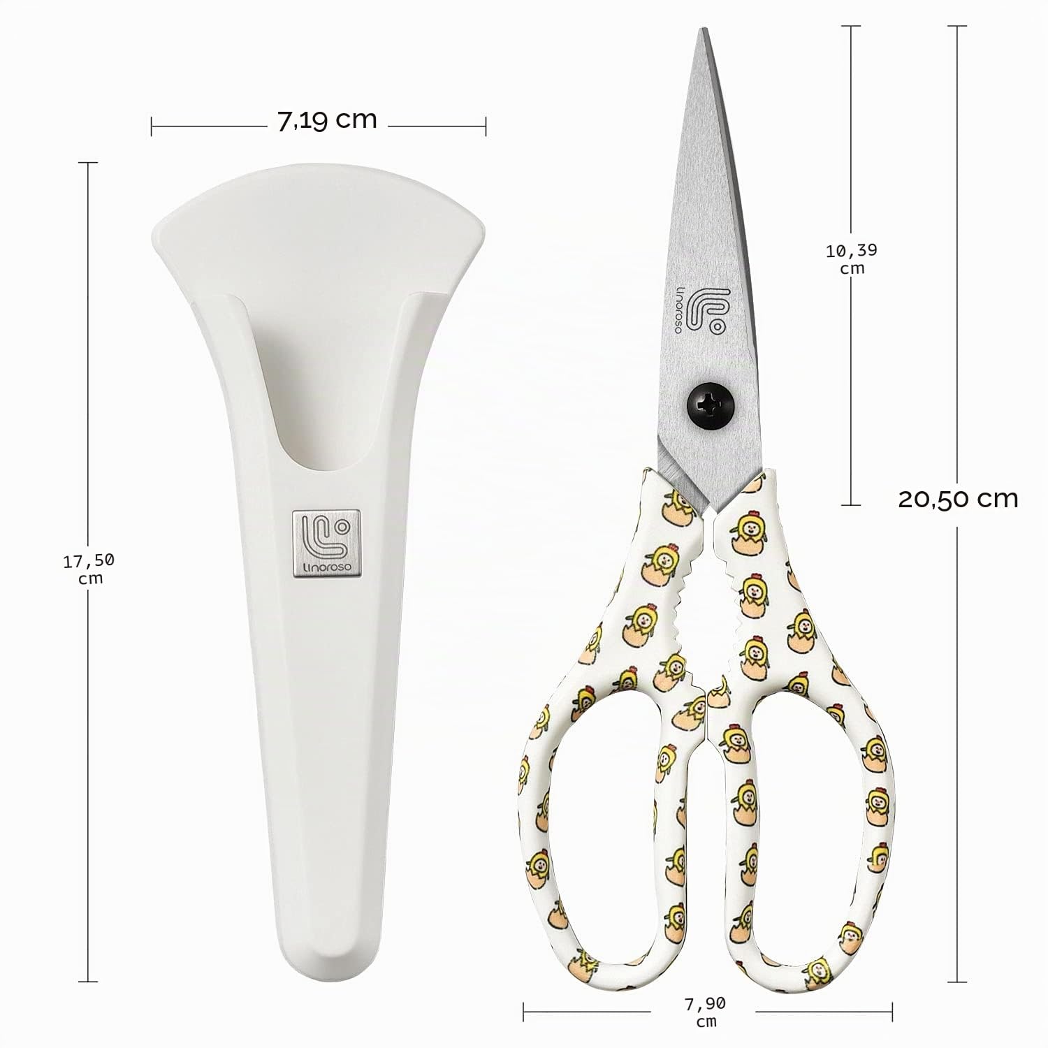 Linoroso Ciseaux de Cuisine Professionnel avec Couvercle Magnétique Ciseau Cuisine Multifonction Fabriqués en Acier Japonais 4034, Ultra Tranchants pour Viande Légumes Barbecue Herbes Pizza - Poulets