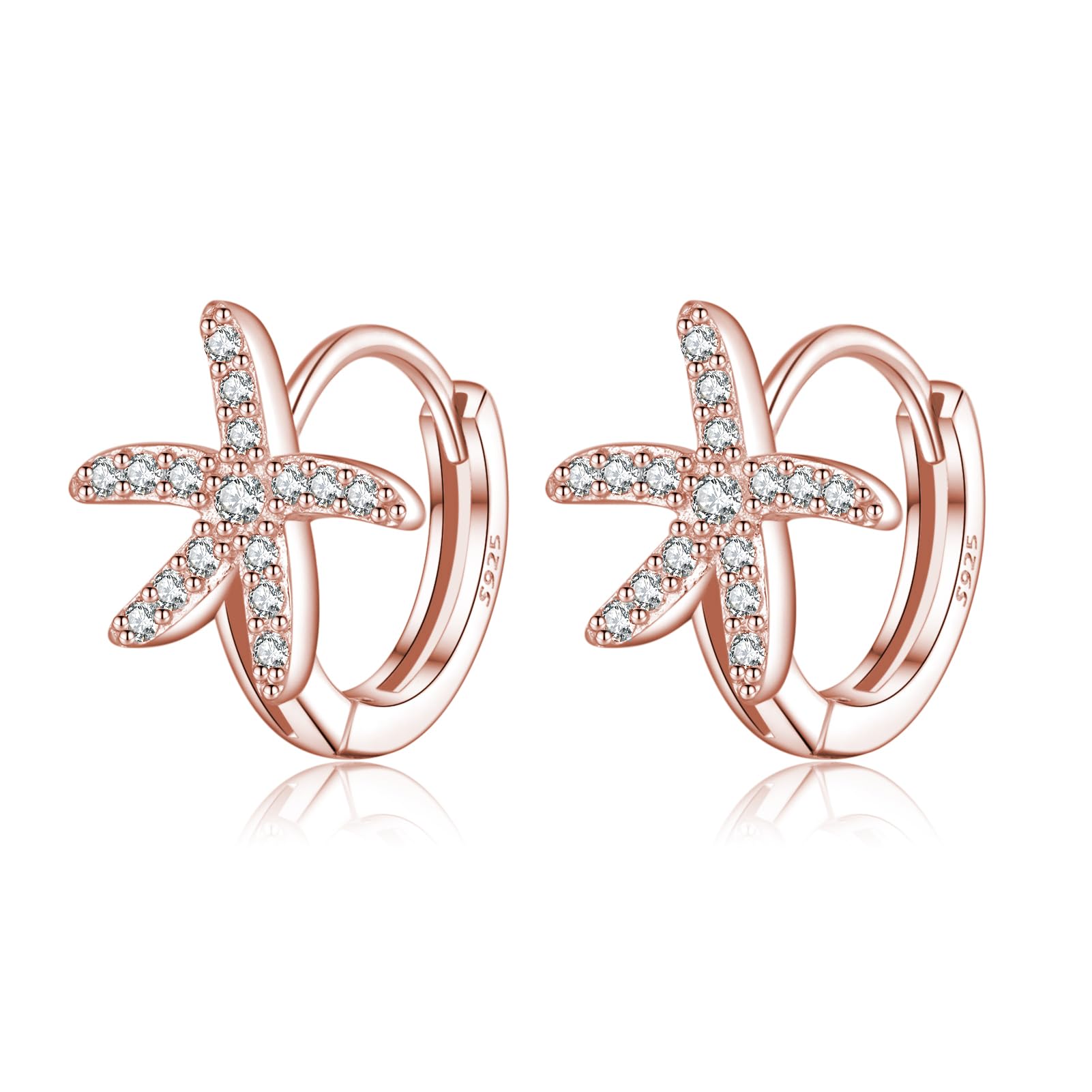 Pendientes de aro con estrella de mar en plata 925 para lucir en la playa 8