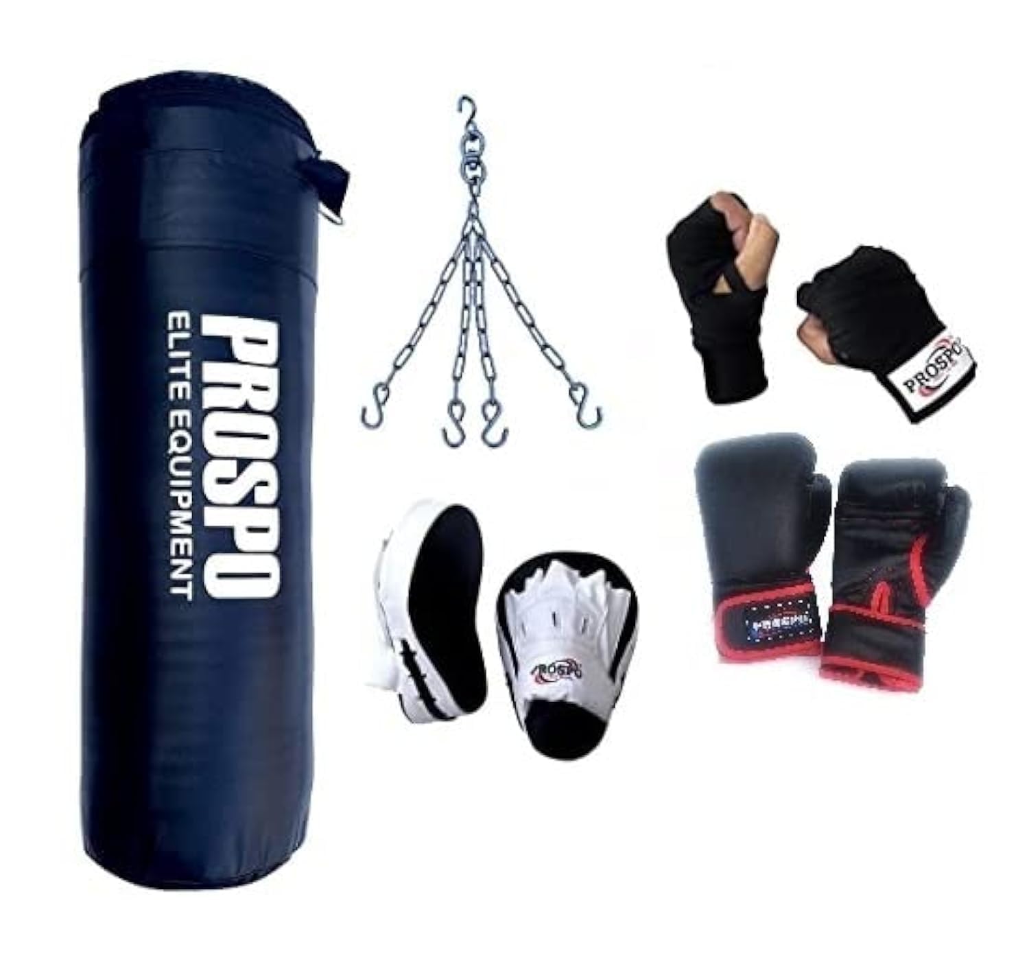 Prospo Alloy Steel Punching Bag Srf 36inch Unfilled with Chain, Curved Focus pad White/Black, Glove 12oz Black, Handwrap 108 inch Black, (5 in 1)-picture-20
