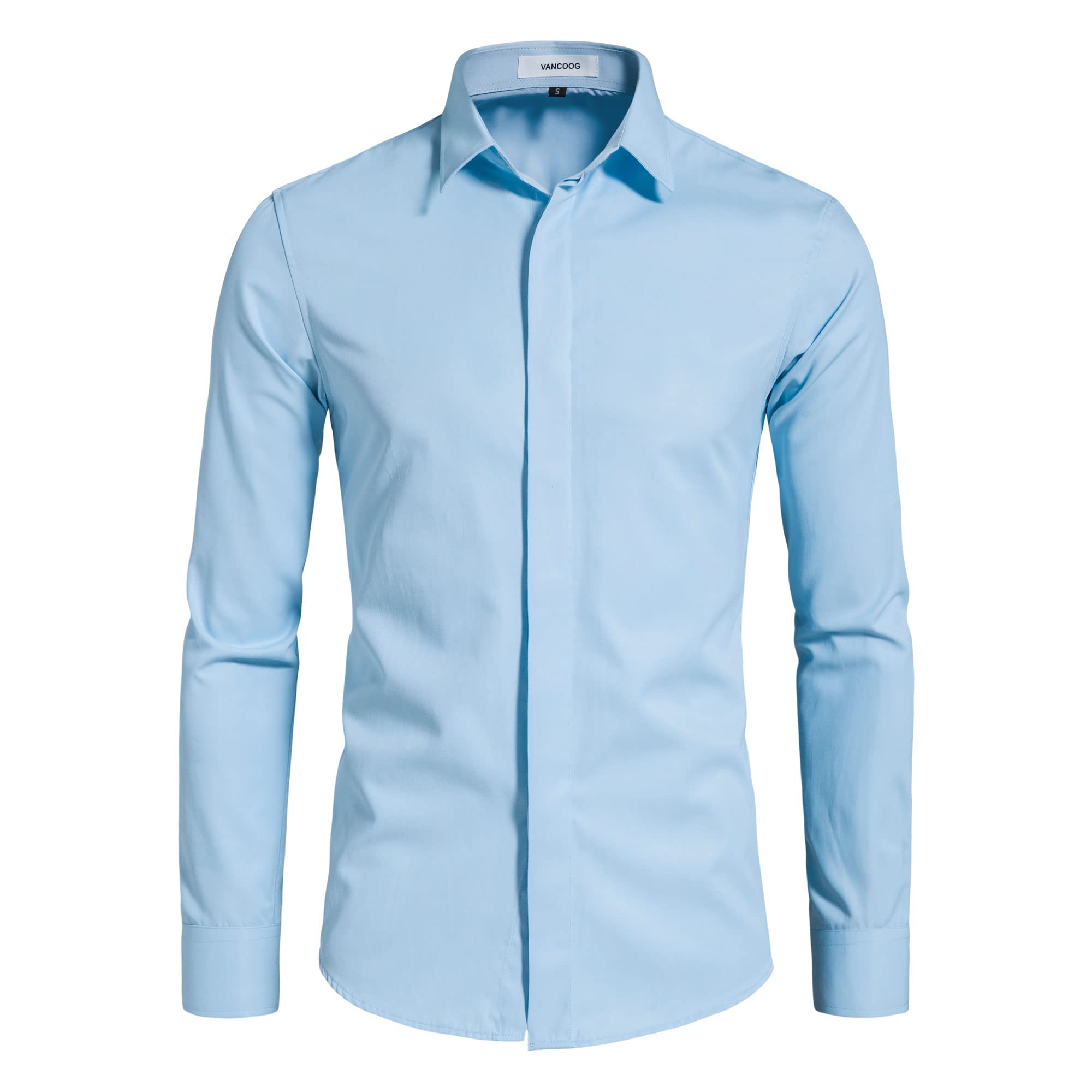 VANCOOG Men’s Long Sleeve Casual Solid Fancy Dress Shirts