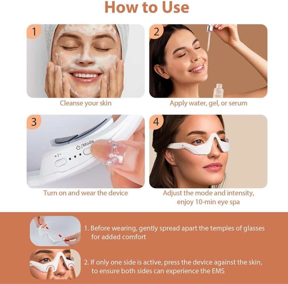 Gafas de terapia de luz roja para debajo de los ojos con microcorriente, masajeador de ojos de 4 modos para ojeras, bolsas de ojos, hinchazón, arrugas y alivio de la fatiga ocular