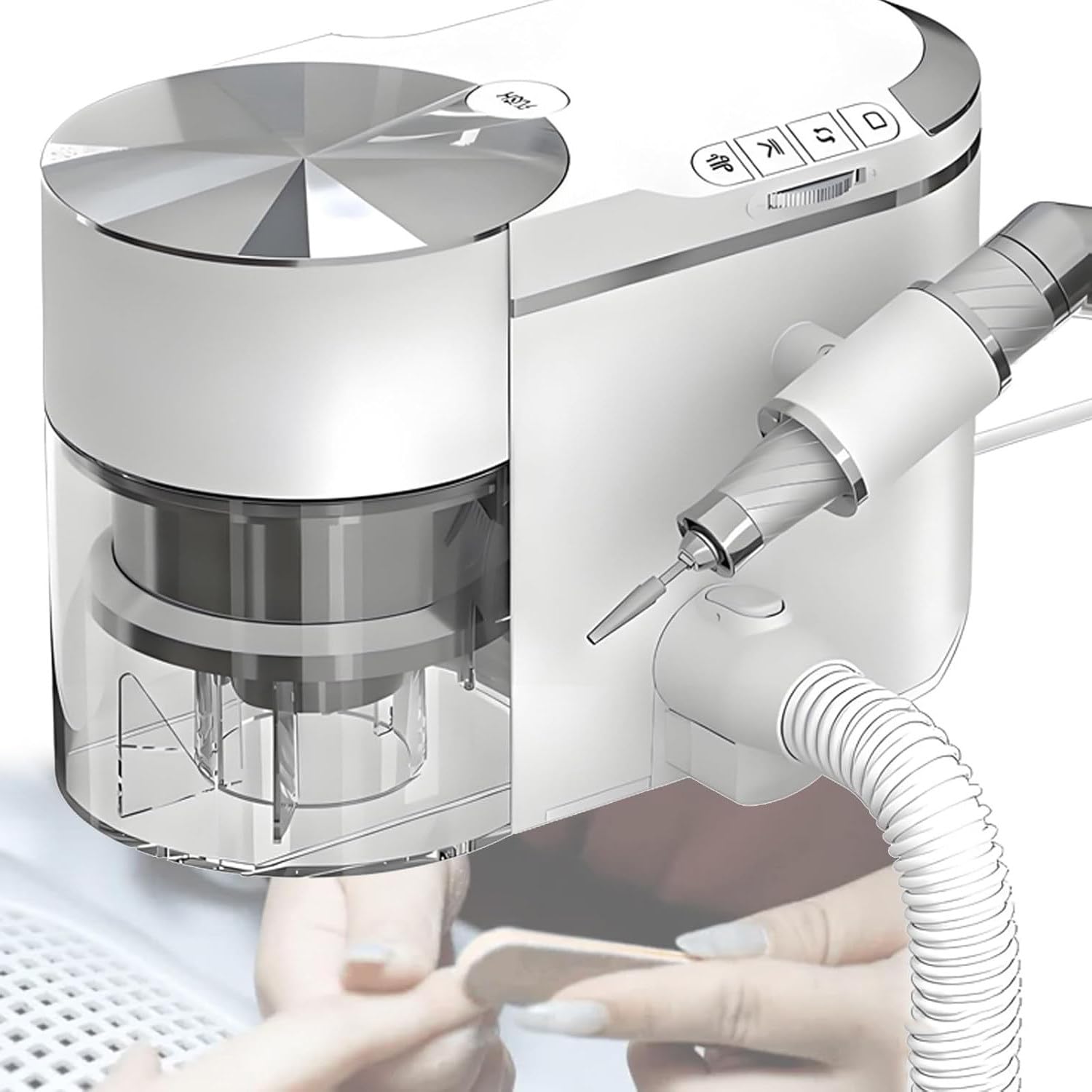 Kit Trapano Elettrico per Unghie con Aspirapolvere Integrato,2 in 1 Professionale, 30000 Giri/Min Motore Brushless,Aspirazione Regolabili,Filtro Lavabile,per Salone Bellezza e Casa White