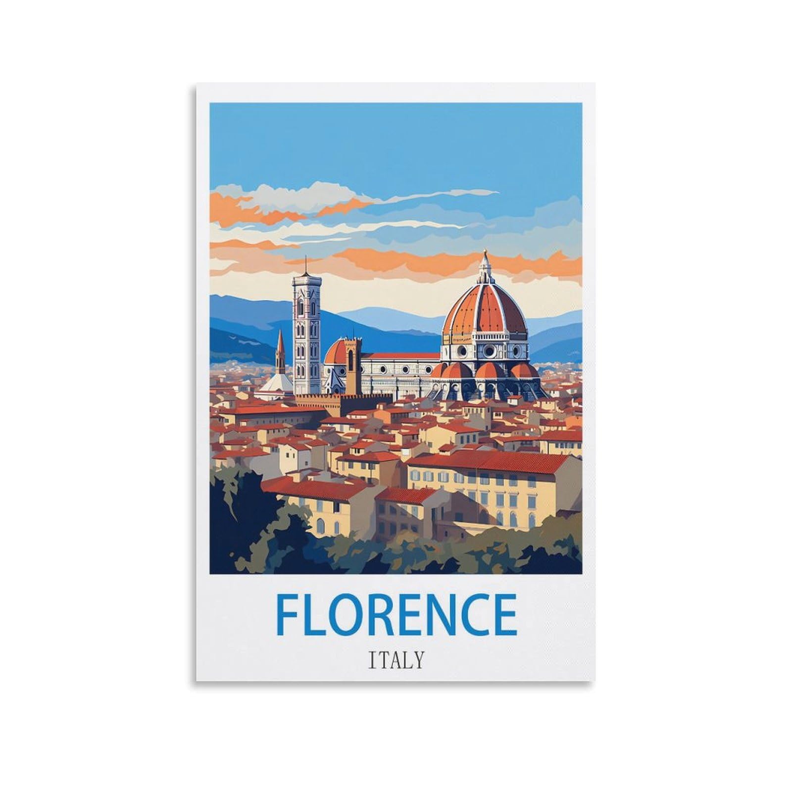 Lnmnjesg Unframe-Style Florence Italy Vintage Travel Posters 08X12inch(20X30cm) Canvas Painting Wall Art, Wall Decor Pictures Prints For Living Room Bedroom