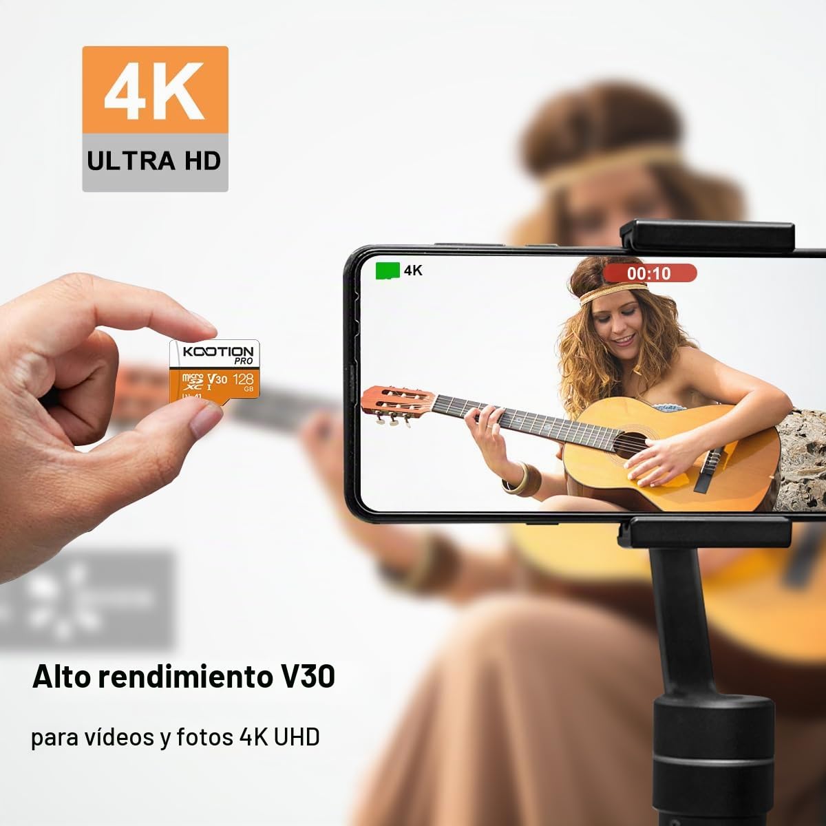 KOOTION Micro SD 128GB, Tarjeta Micro SD 128 GB hasta 90 MB/s Tarjeta SD Memory Card 128 Giga con Adaptador MicroSDXC (U3 y V30) Micro SD Card 128G 4K UHD para Telefonos/Cámara/Gopro