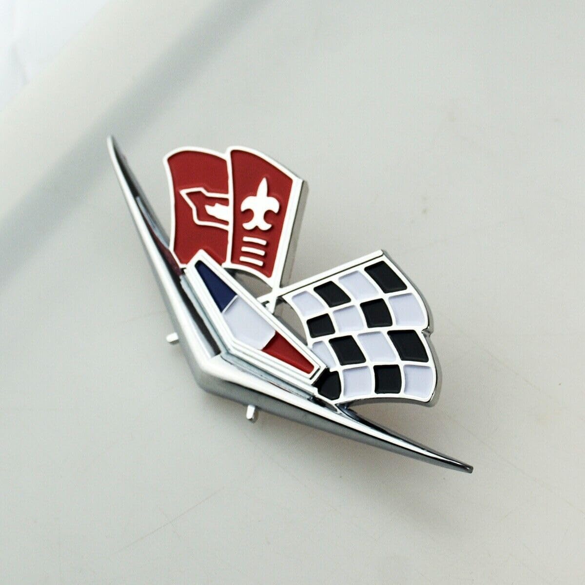 2Pc 1962 1963 Chevy Impala Belair Front Fender Emblem 3D Badge Flags Pair 327 409 Corvette Replacement for Corvette (Silver Black Red)