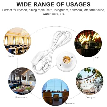 E26/E27 Light Bulb Socket with 15ft Cord and On/Off Switch Hanging Light Cord Extension,Whtie