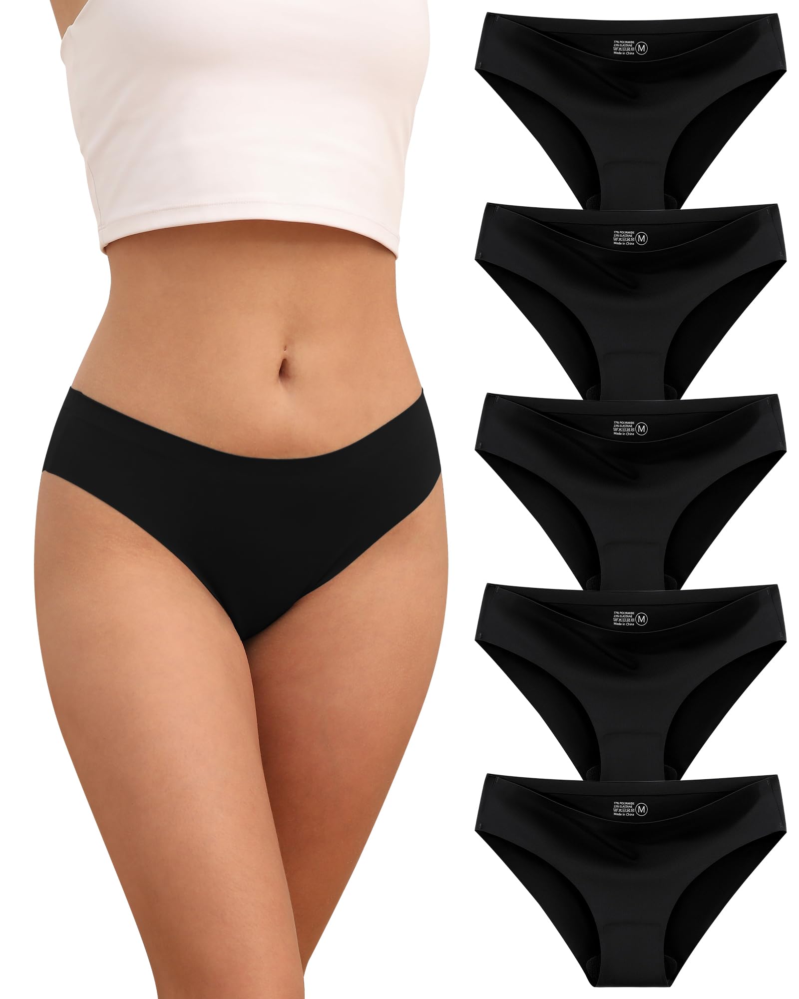 TDONE Nahtlose Unterhosen Damen,Stretch Bequeme Seamless Slips Frauen Unsichtbare Niedriger Taille Unterwäsche Nahtlos Atmungsaktiv Hipsters Panties Bikini Mehrpack 5er Pack