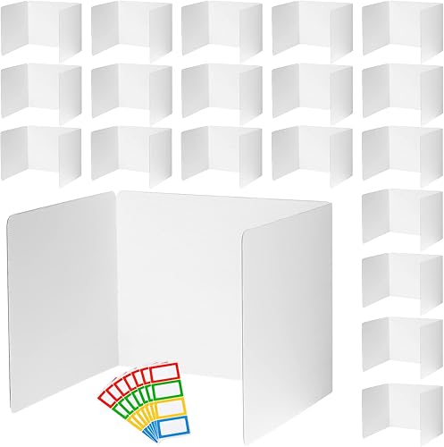 Tableros de privacidad para escritorios de estudiantes, carpetas de plástico, escudos, separadores de prueba con 40 etiquetas de nombre coloridas