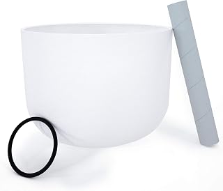Klangschale, 20cm 440hz G-Note Weiß Throad Chakra, Kristall-Klangschale Crystal Singing Bowl mit O-Ring und Schlägel, Yoga, Geschenke