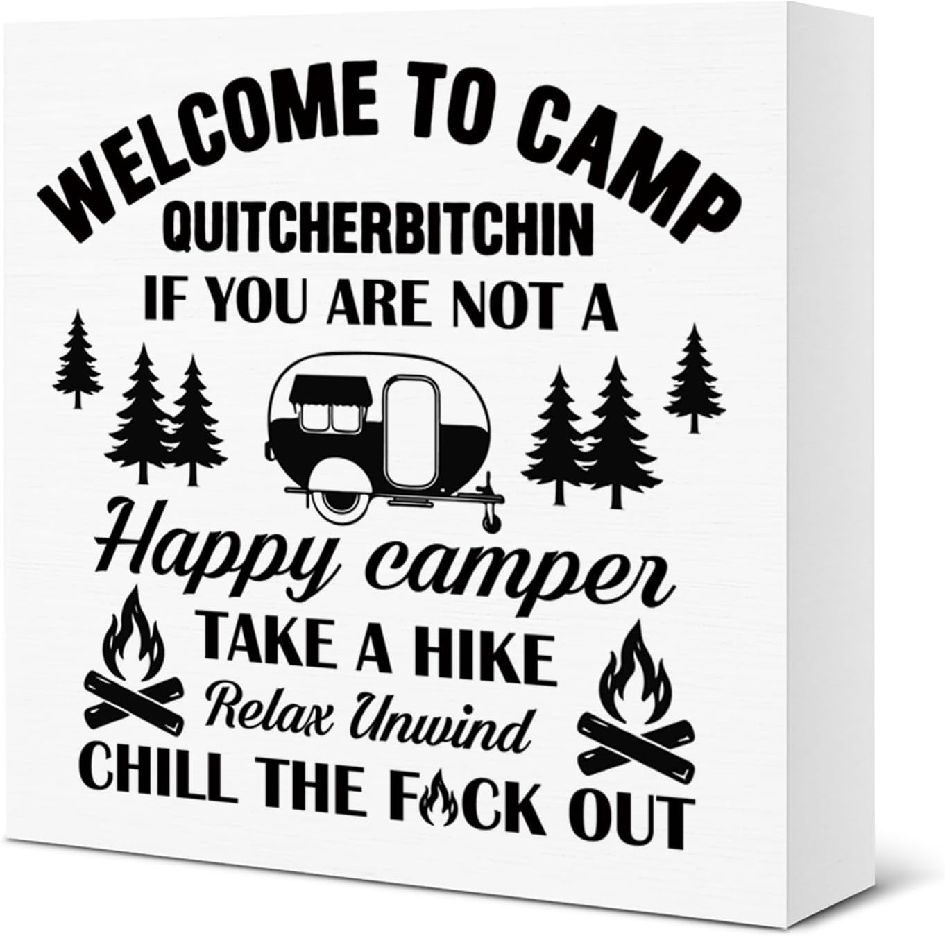 Welcome to Camp Wooden Box Sign Desk Decor for Camper RV Travel Shelf