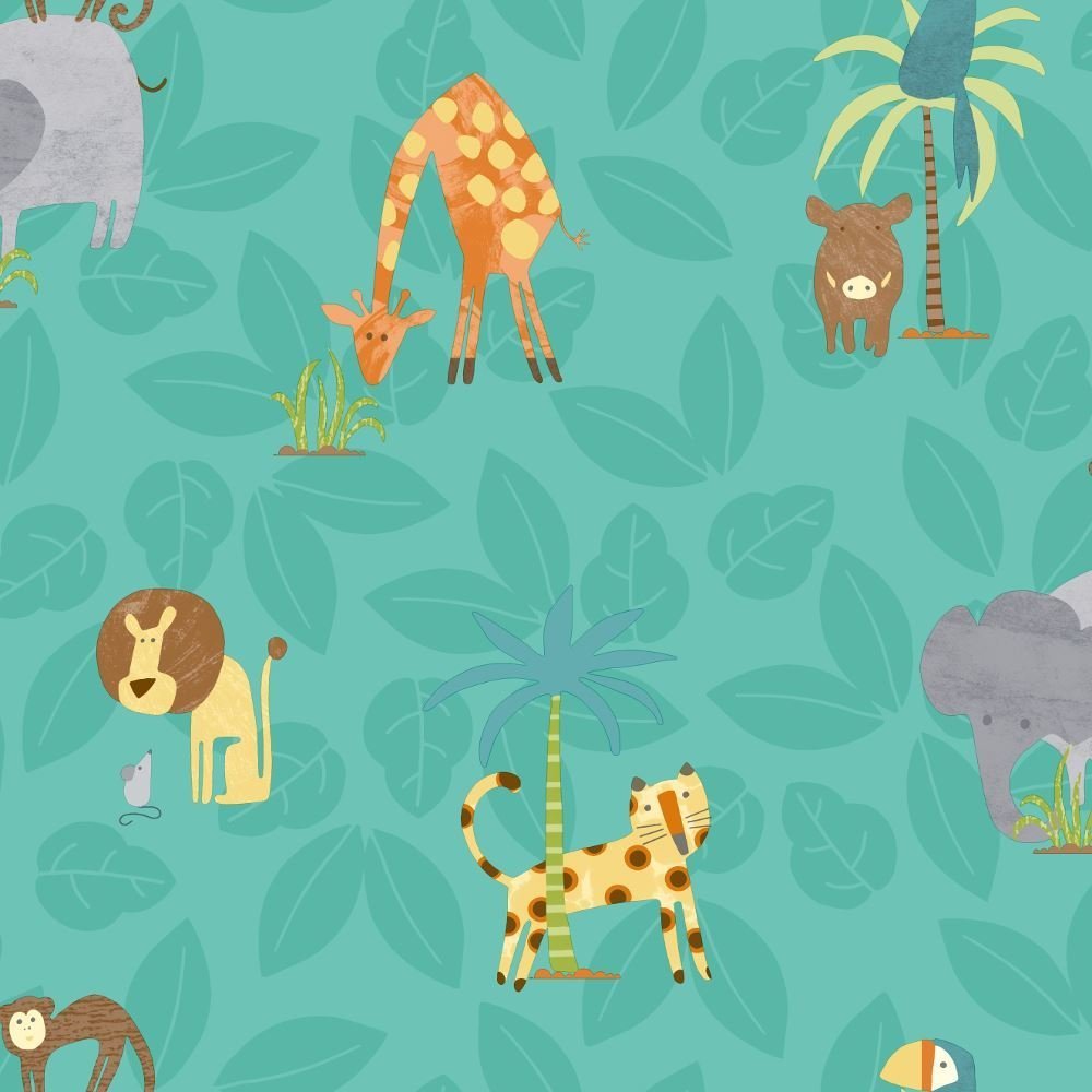 Holden Decor Make Believe Jungle Friends Teal Wallpaper 12542 - Kids Childrens