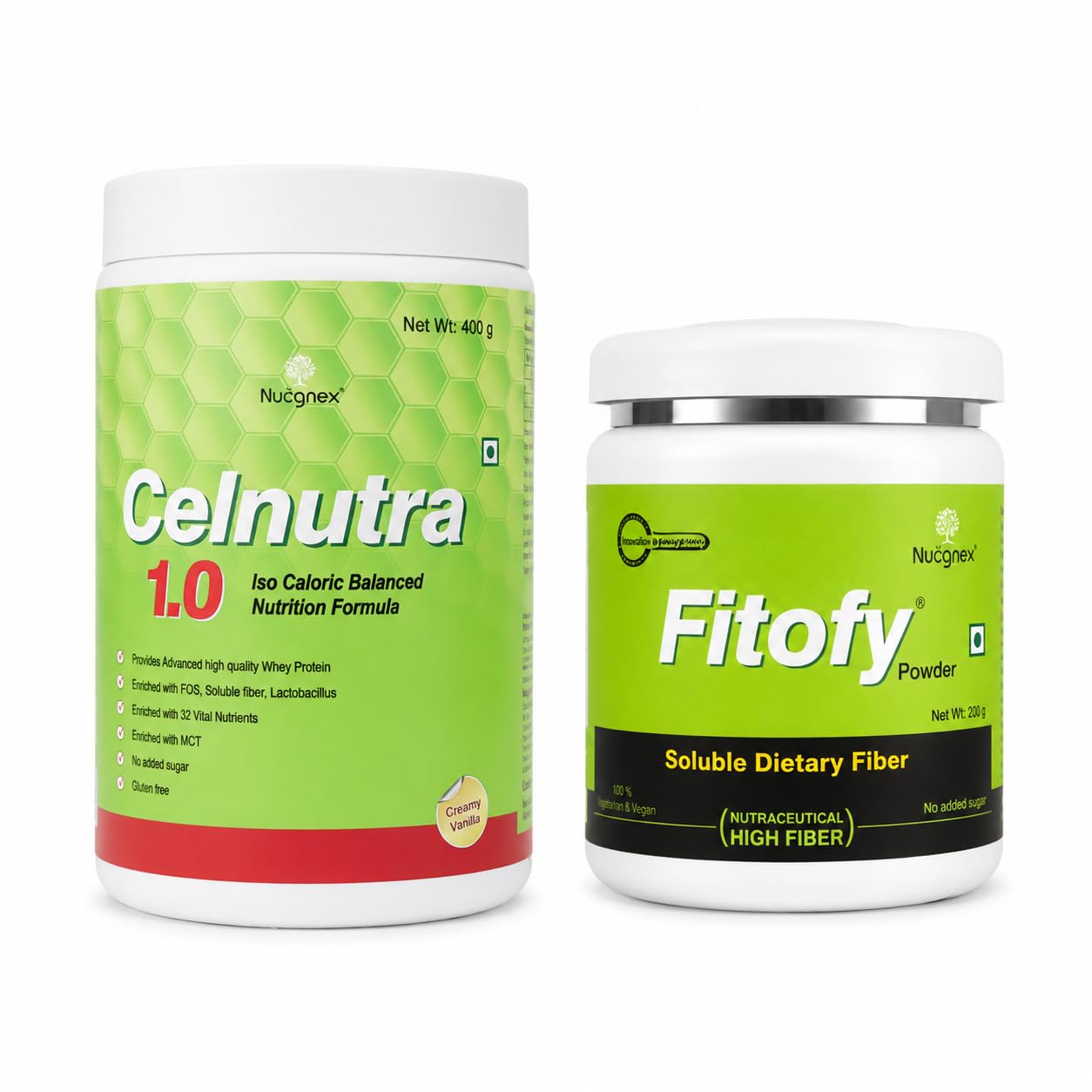 Nucgnex Celnutra 1.0 + Fitofy Prebiotic Fiber Combo | Complete Adult Nutrition & Digestive Health Support | High Protein Nutrition Drink with Complex Carbs, Fiber & MCT | No Added Sugar-image-2