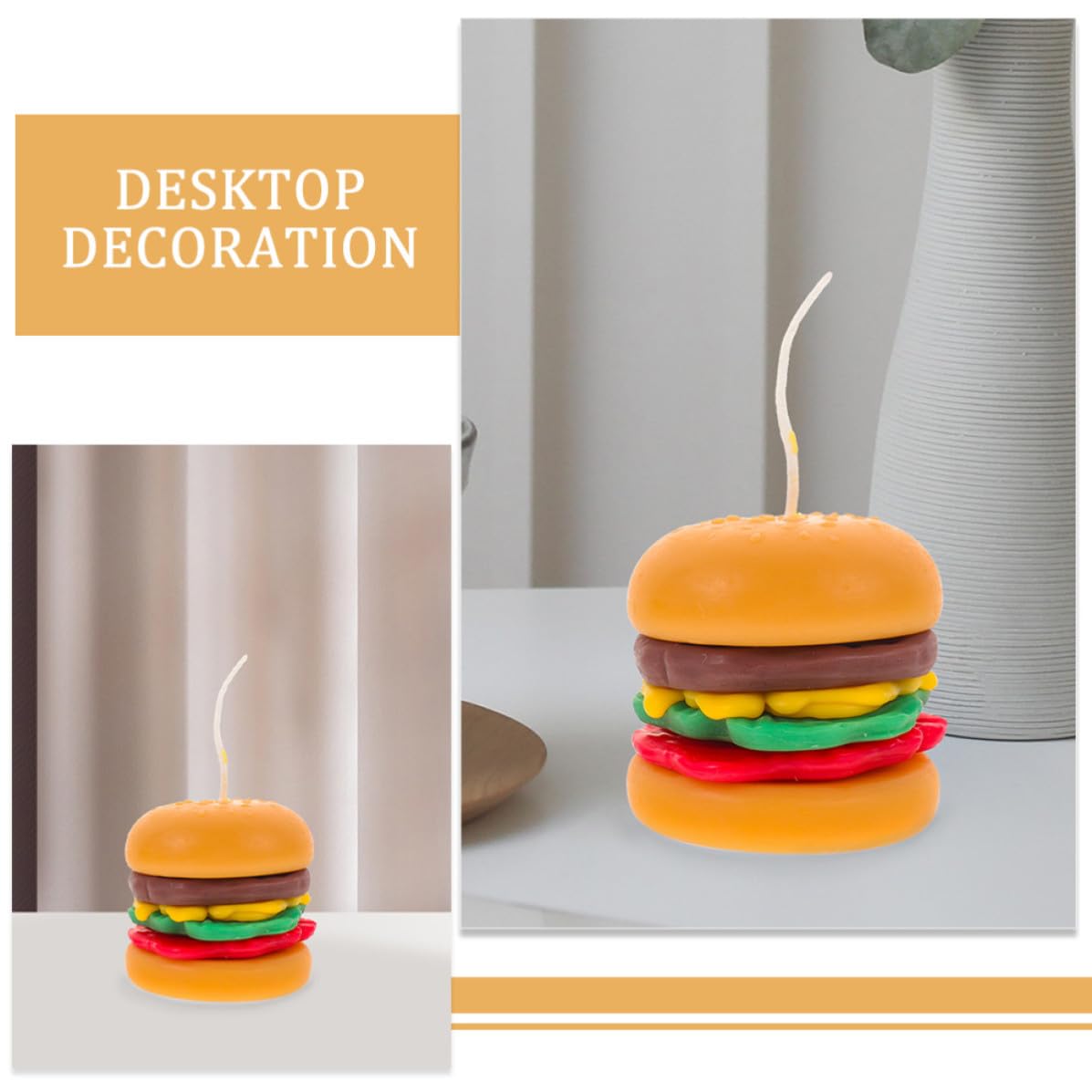 Candele Profumate a Forma di Hamburger 2 Pezzi in Cera Decorativa per Desktop e Atmosfera Festiva, Stile Rustico e Creativo, Idea Regalo per Amici e Moglie