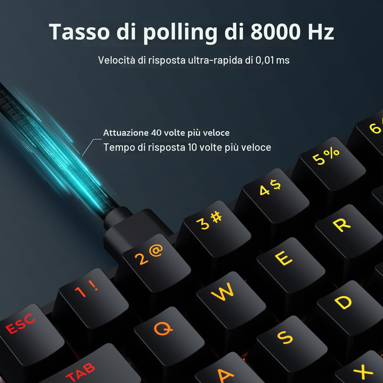 MCHOSE ACE60 HE Tastiera 8000Hz Rapid Trigger, Precisione RT da 0,01 mm, Tastiera Gamer cablata 60% con Interruttore Magnetico, Azionamento Regolabile, SOCD e Snap Key, Nero