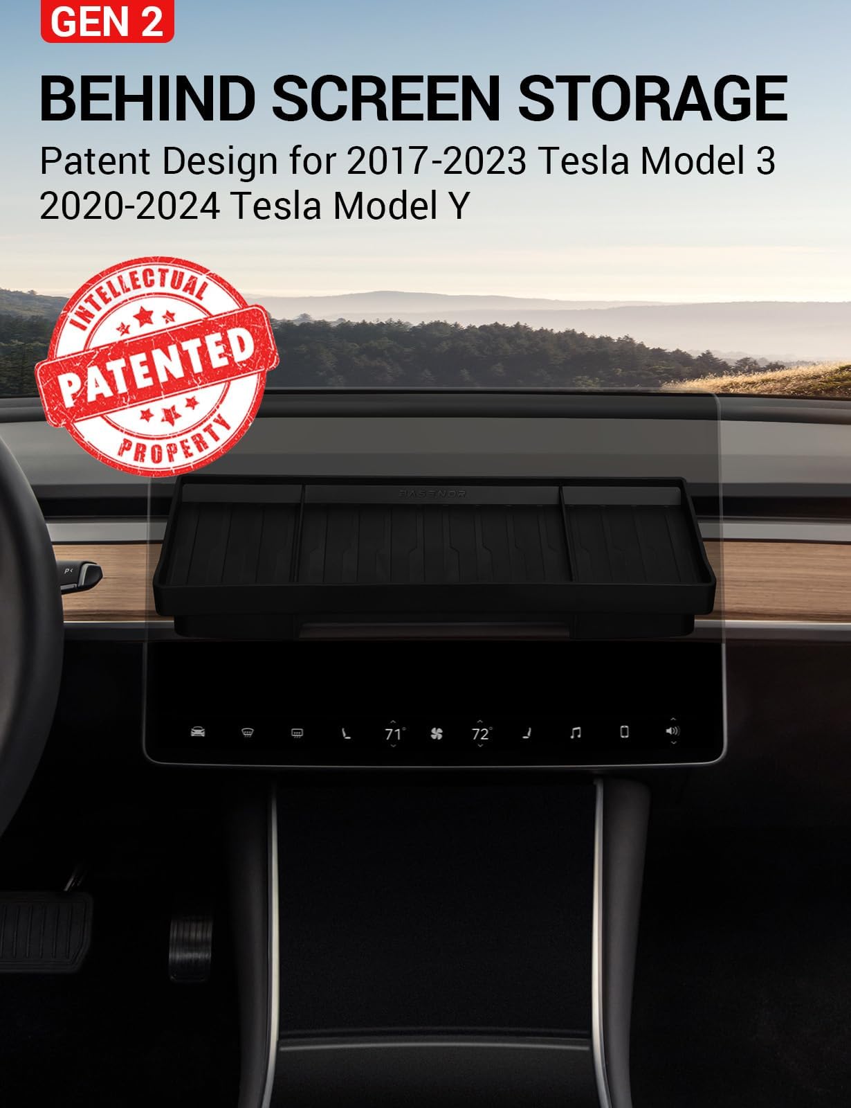 BASENOR Tesla Model Y Model 3 Centro Console Organizzatore Dietro Schermo Storage Box Cruscotto Vassoio Nascosto Porta Occhiali da Sole per 2019-2023 Model 3 Model Y 2021-2024 Accessori Interni.