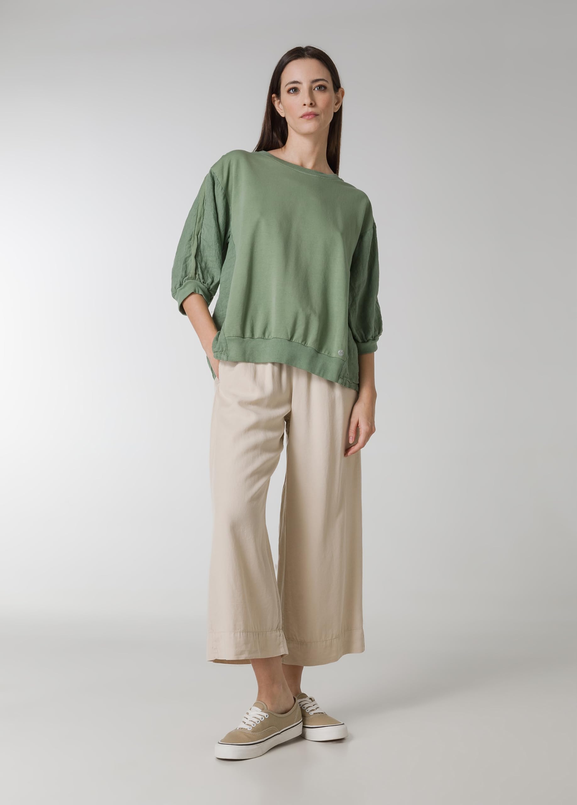 DEHA - Felpa Mixed Linen Sweatshirt in Cotone per Donna