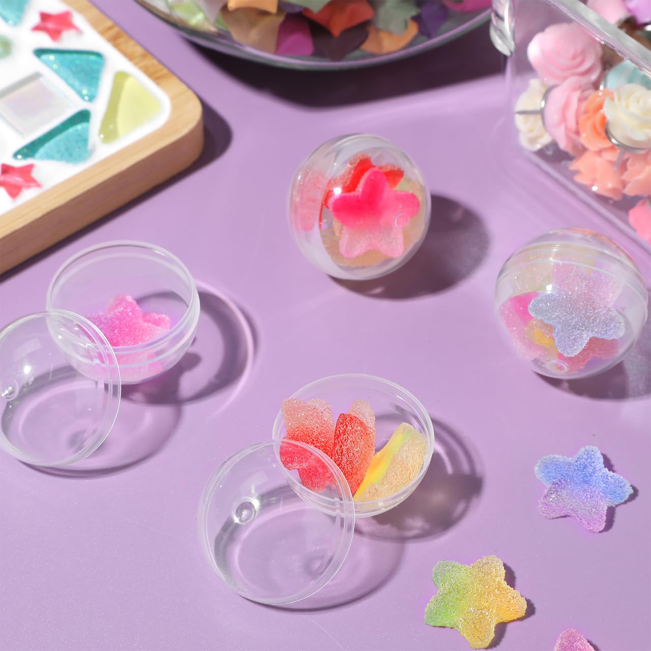 WOONEKY 100 Bolas Transparentes Plástico Rellenable Cápsulas Redondas Juguetes Infantiles Manualidades