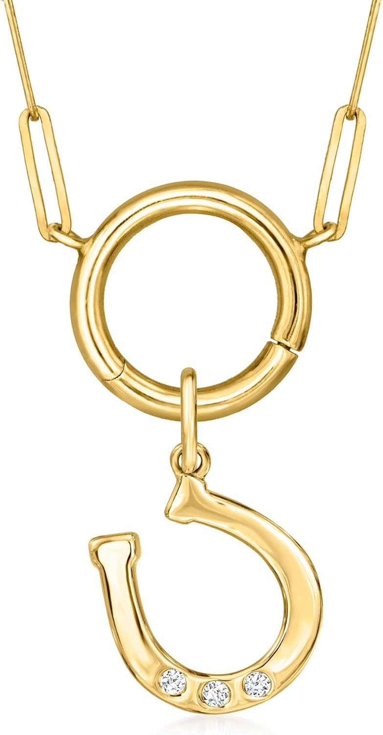 Pure Collection by Ross-Simons Diamond Horseshoe Charm in 14kt Yellow Gold