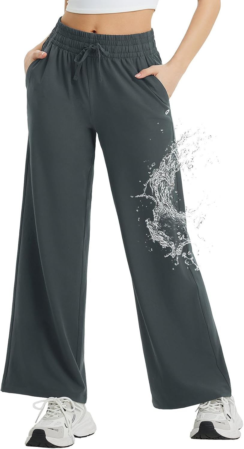baleaf Women's Hiking Pants Travel Wide Leg Pants with Pockts UPF 50+ Loose Lightweight Water Resistant Work