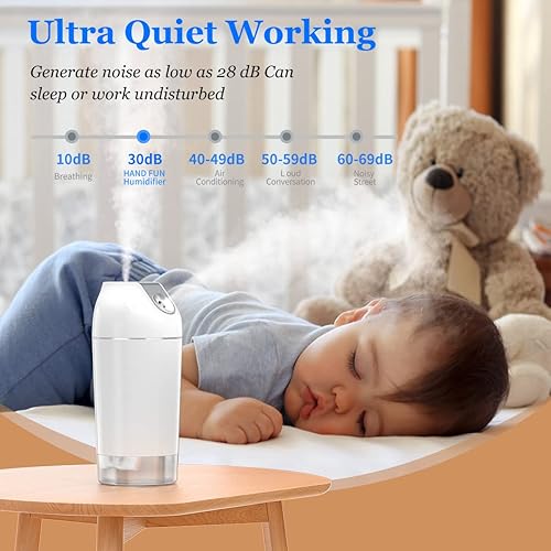 Miniatura 3 de HandFun Mini Humidificador - Humidificador Operado con Batería 480ml Inalámbrico Portátil Pequeño Humidificador USB Recargable de Escritorio