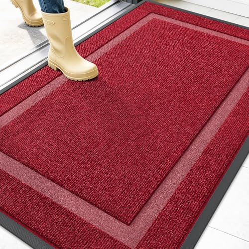 Image of OLANLY Front Door Mat Indoor Outdoor Entrance, Waterproof All-Season, All-Weather Doormat, Sturdy Natural Rubber, Fade Resistant, Low Profile, Easy Clean Patio Porch Entryway Mat, 47x32, Wine Red