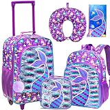 AGSDON 5 Piece Kids Luggage Set for Girls, Cute Rolling Wheels Suitcase for Toddler, Children Travel Carry on Suitcase -Mermaid
